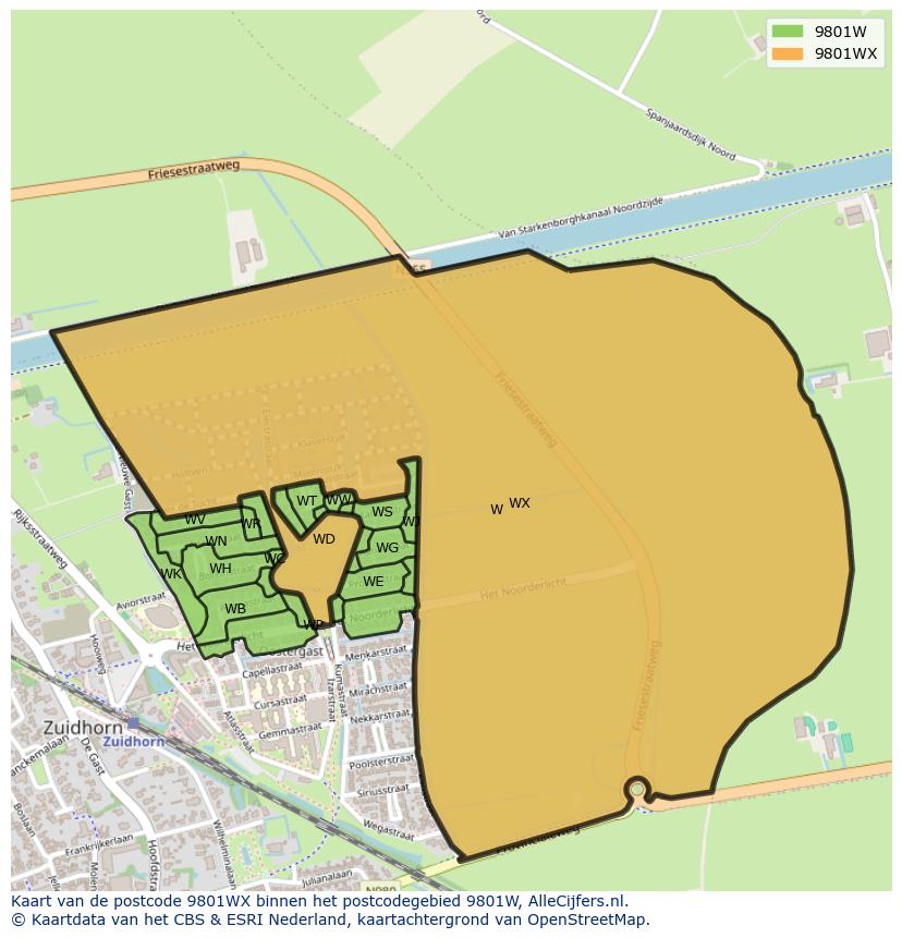 Afbeelding van het postcodegebied 9801 WX op de kaart.