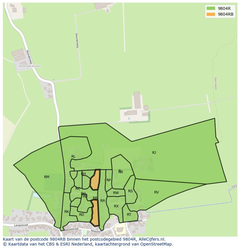 Afbeelding van het postcodegebied 9804 RB op de kaart.