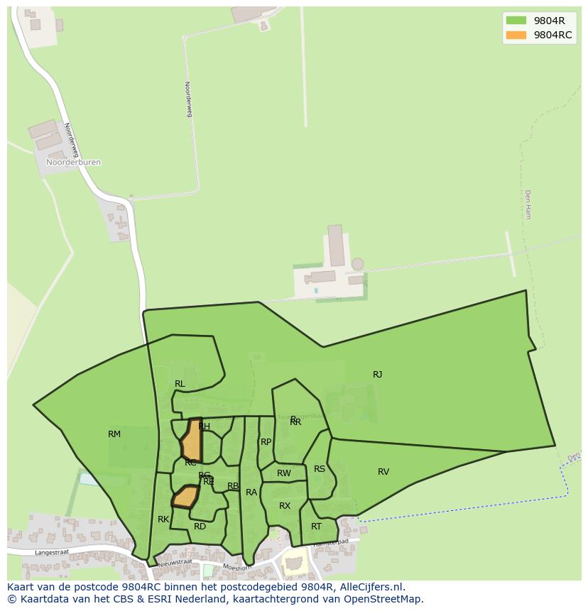 Afbeelding van het postcodegebied 9804 RC op de kaart.