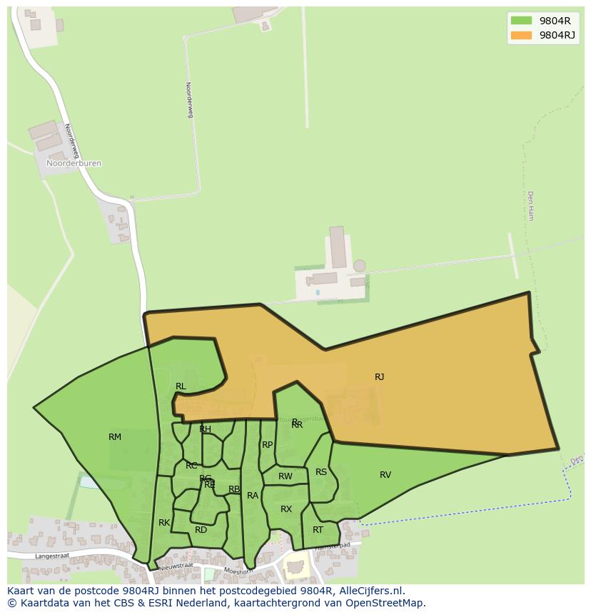 Afbeelding van het postcodegebied 9804 RJ op de kaart.