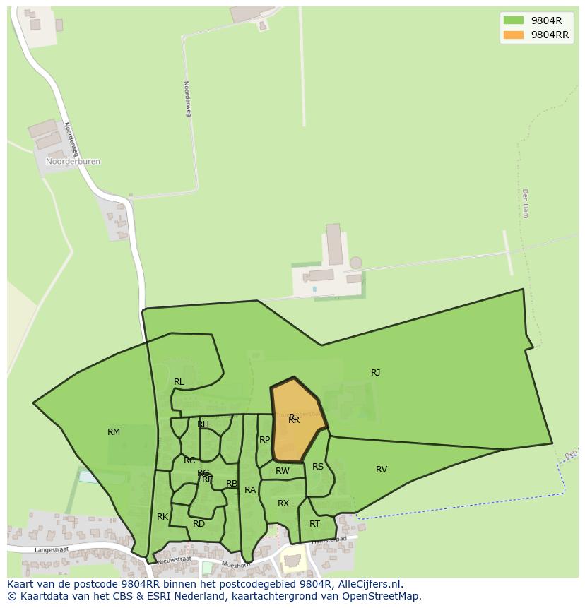 Afbeelding van het postcodegebied 9804 RR op de kaart.