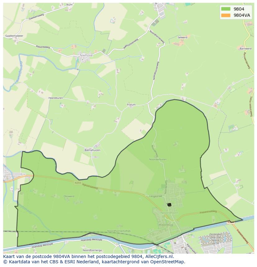 Afbeelding van het postcodegebied 9804 VA op de kaart.
