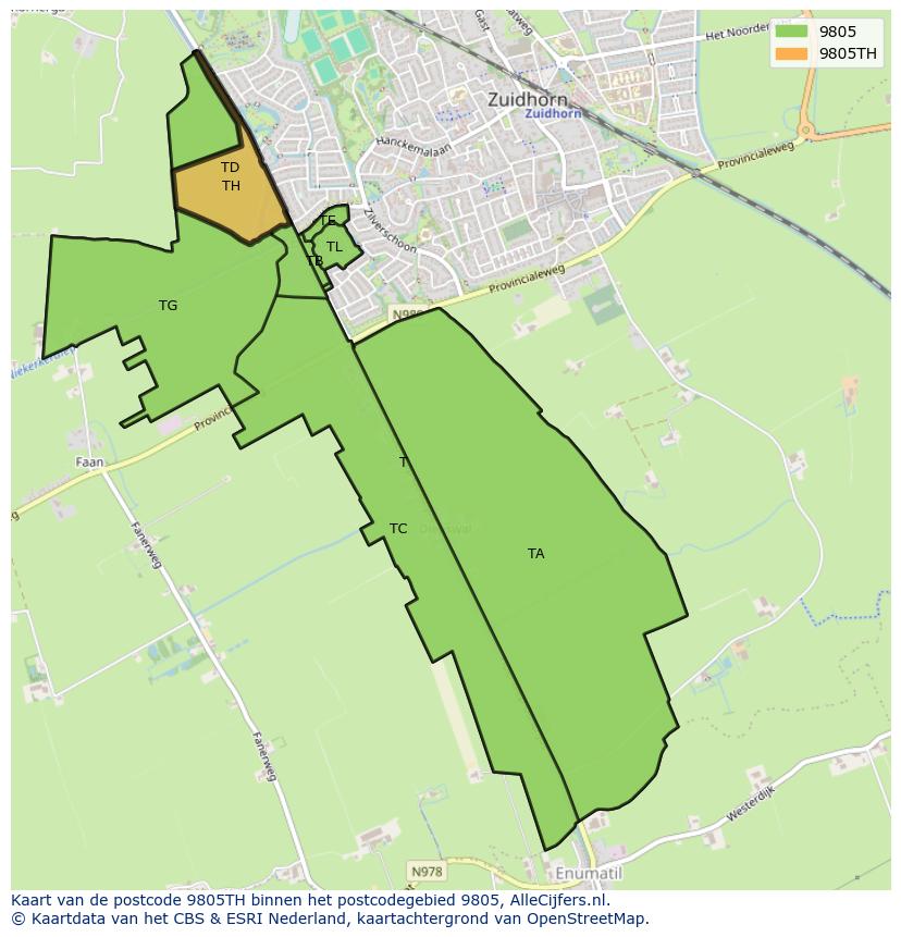 Afbeelding van het postcodegebied 9805 TH op de kaart.