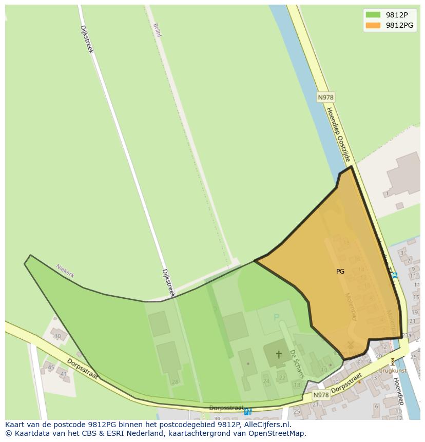 Afbeelding van het postcodegebied 9812 PG op de kaart.