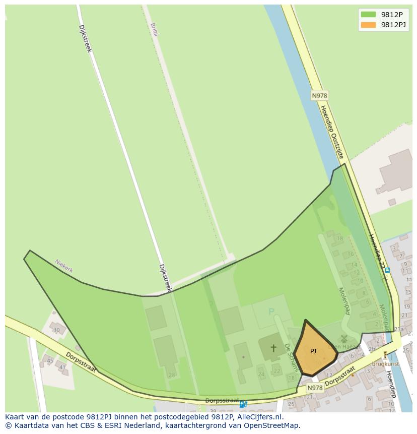 Afbeelding van het postcodegebied 9812 PJ op de kaart.