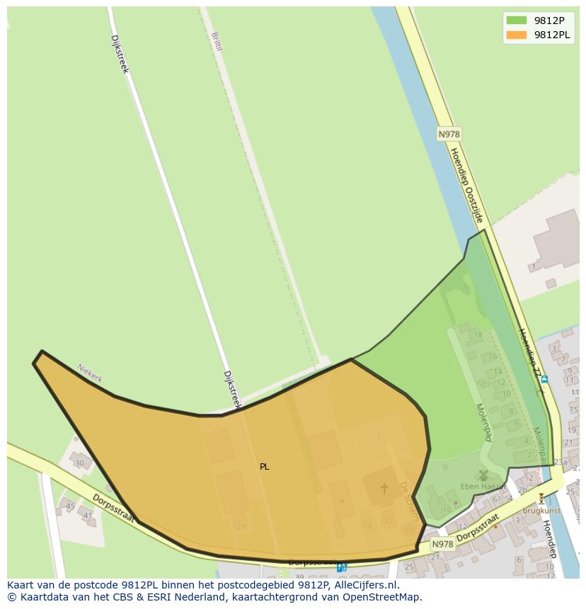 Afbeelding van het postcodegebied 9812 PL op de kaart.