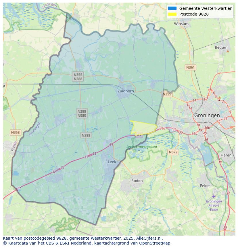 Afbeelding van het postcodegebied 9828 op de kaart.