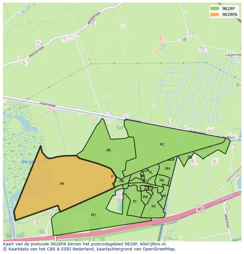 Afbeelding van het postcodegebied 9828 PA op de kaart.