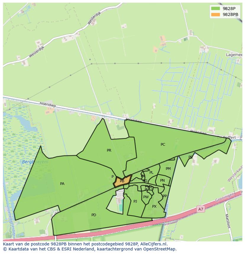 Afbeelding van het postcodegebied 9828 PB op de kaart.