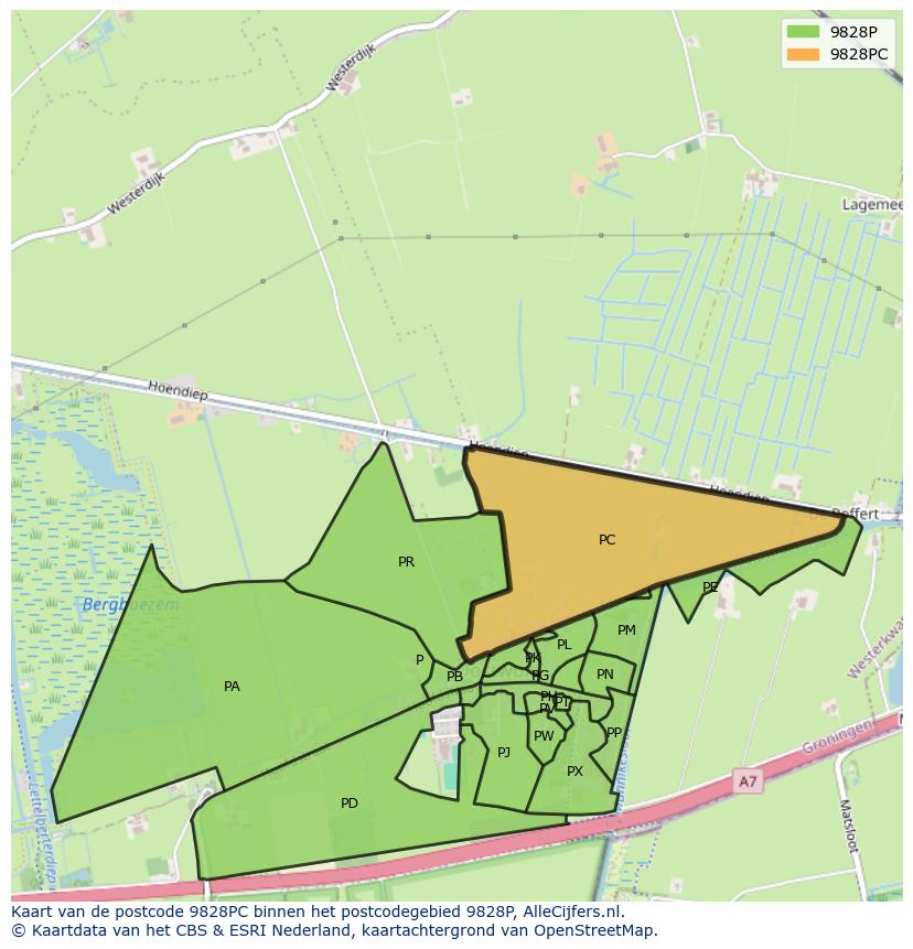 Afbeelding van het postcodegebied 9828 PC op de kaart.