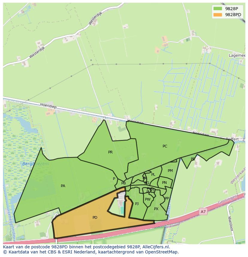 Afbeelding van het postcodegebied 9828 PD op de kaart.