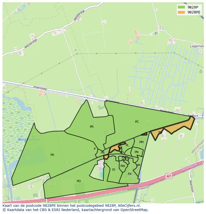 Afbeelding van het postcodegebied 9828 PE op de kaart.
