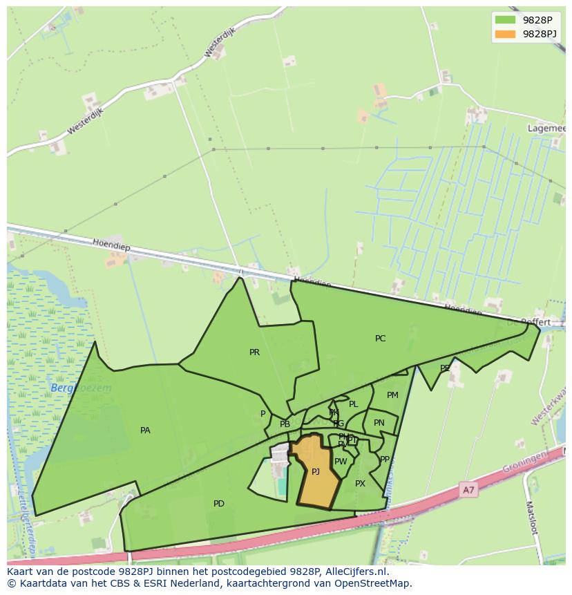 Afbeelding van het postcodegebied 9828 PJ op de kaart.