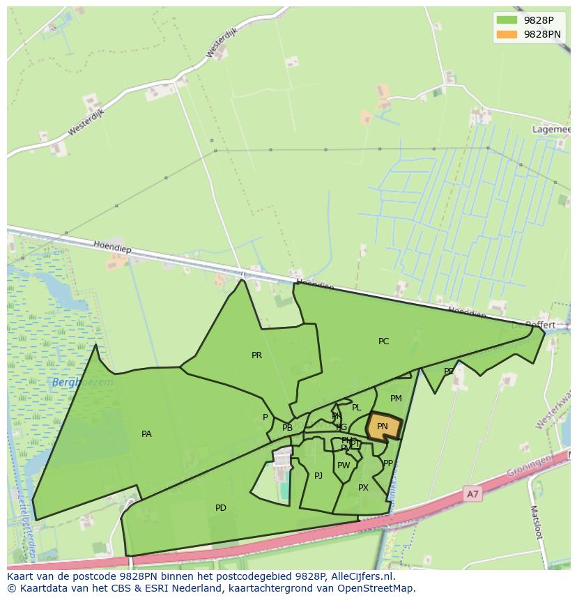 Afbeelding van het postcodegebied 9828 PN op de kaart.