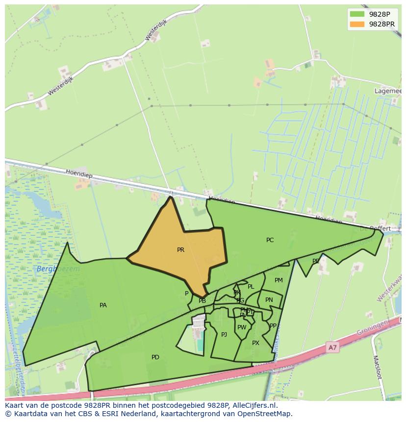 Afbeelding van het postcodegebied 9828 PR op de kaart.