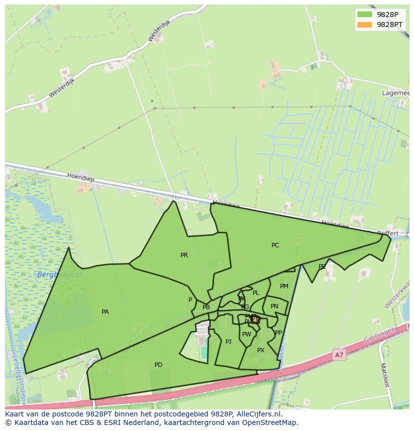 Afbeelding van het postcodegebied 9828 PT op de kaart.