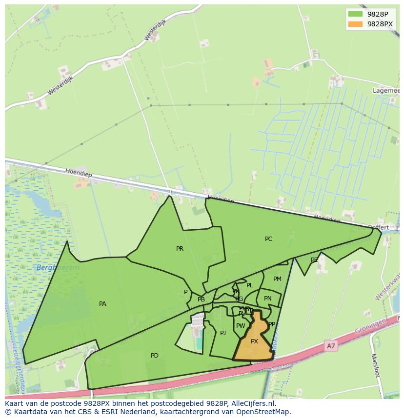 Afbeelding van het postcodegebied 9828 PX op de kaart.