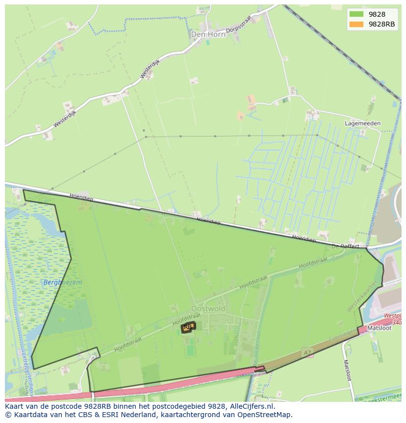 Afbeelding van het postcodegebied 9828 RB op de kaart.