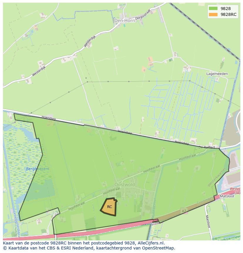 Afbeelding van het postcodegebied 9828 RC op de kaart.