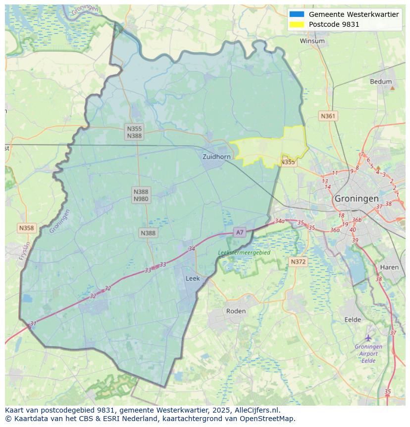 Afbeelding van het postcodegebied 9831 op de kaart.