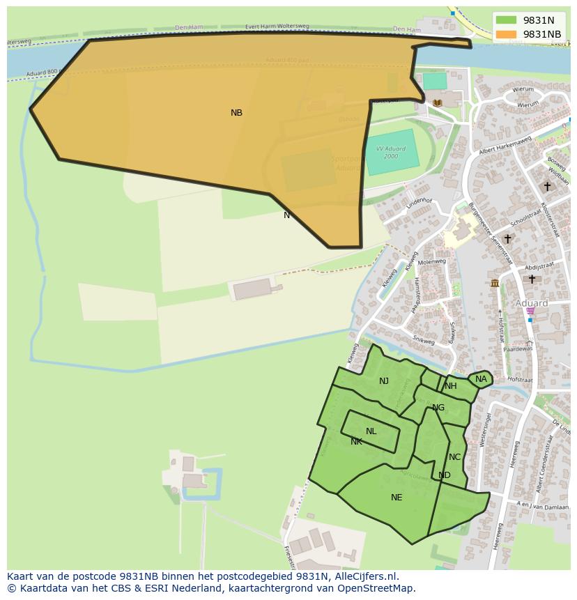 Afbeelding van het postcodegebied 9831 NB op de kaart.