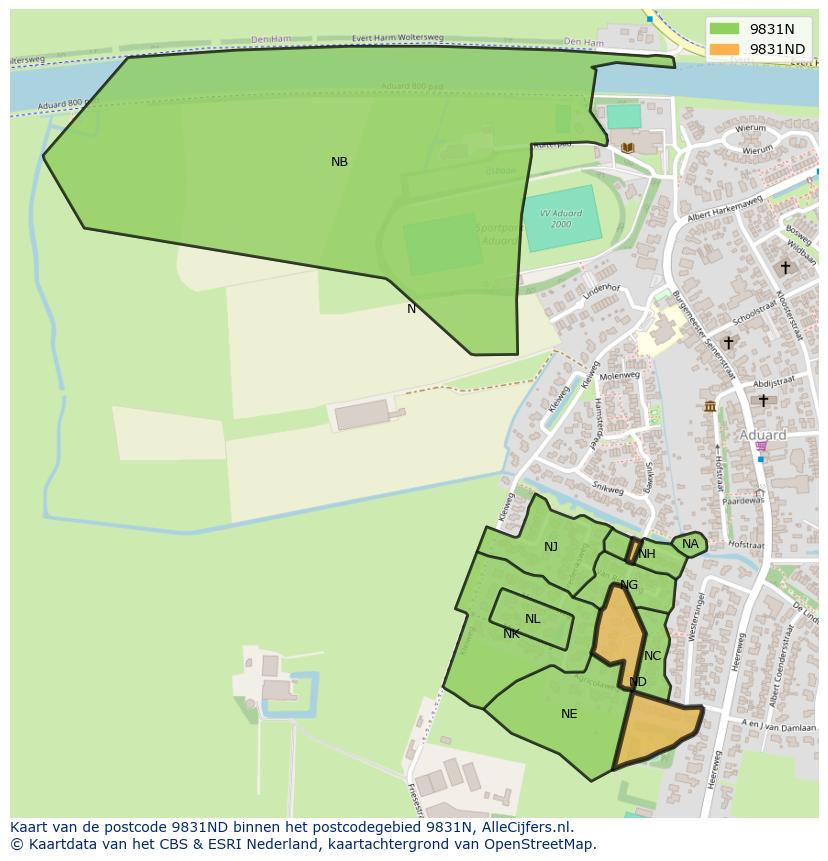 Afbeelding van het postcodegebied 9831 ND op de kaart.