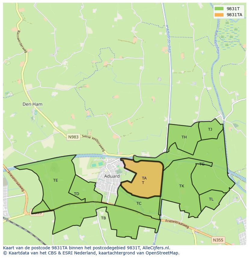 Afbeelding van het postcodegebied 9831 TA op de kaart.