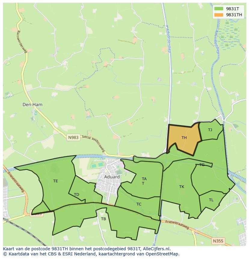 Afbeelding van het postcodegebied 9831 TH op de kaart.