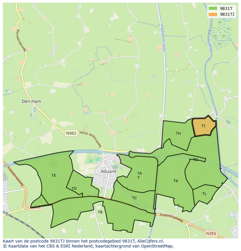 Afbeelding van het postcodegebied 9831 TJ op de kaart.