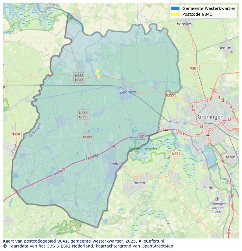 Afbeelding van het postcodegebied 9841 op de kaart.