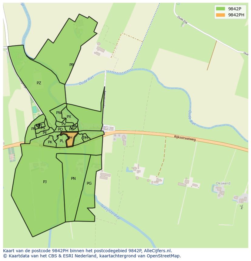 Afbeelding van het postcodegebied 9842 PH op de kaart.