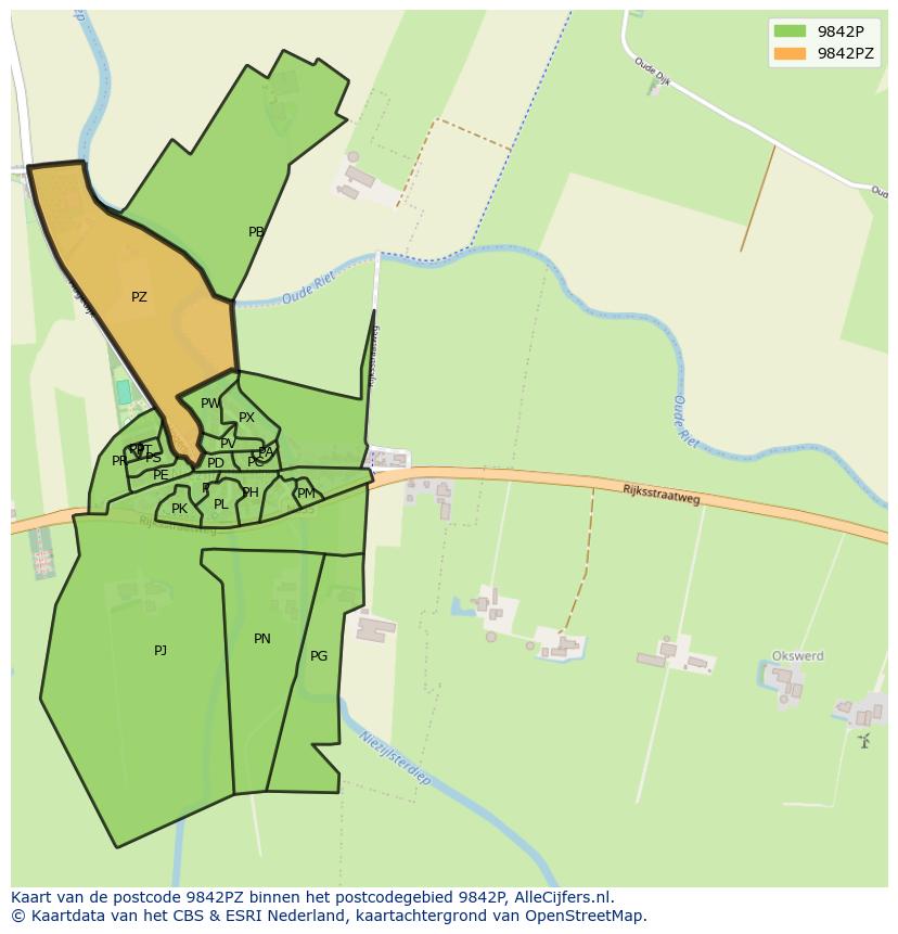 Afbeelding van het postcodegebied 9842 PZ op de kaart.