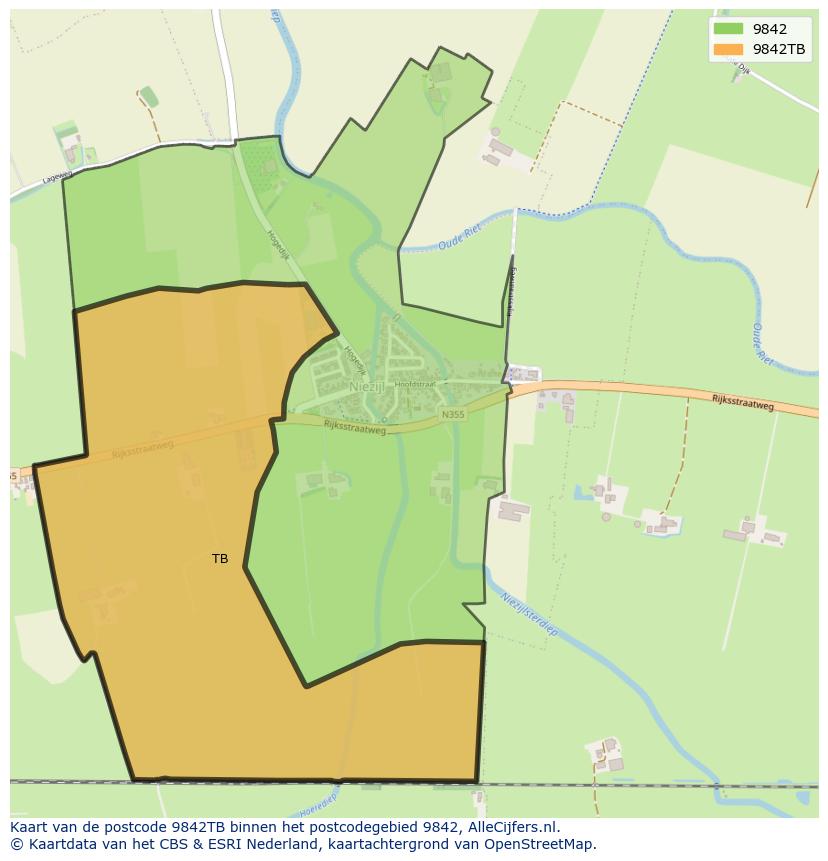Afbeelding van het postcodegebied 9842 TB op de kaart.