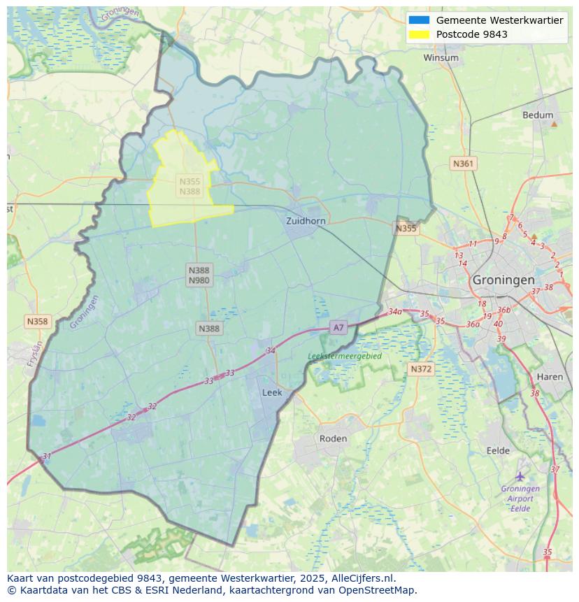 Afbeelding van het postcodegebied 9843 op de kaart.