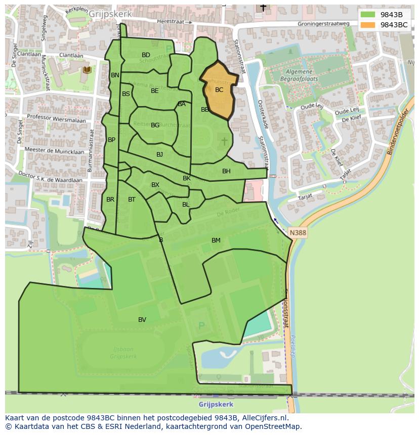 Afbeelding van het postcodegebied 9843 BC op de kaart.