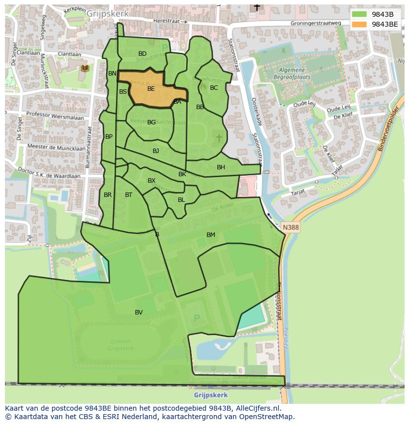 Afbeelding van het postcodegebied 9843 BE op de kaart.