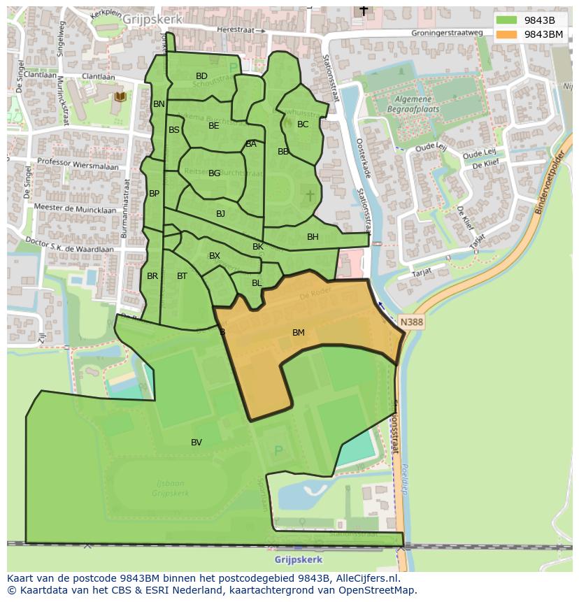 Afbeelding van het postcodegebied 9843 BM op de kaart.