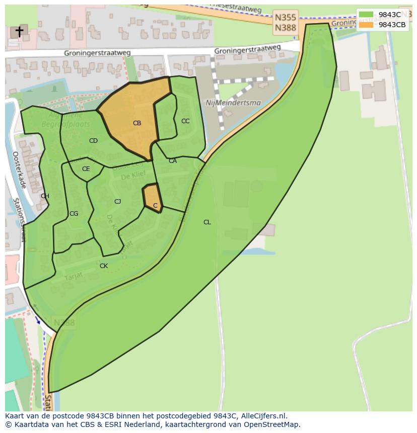 Afbeelding van het postcodegebied 9843 CB op de kaart.