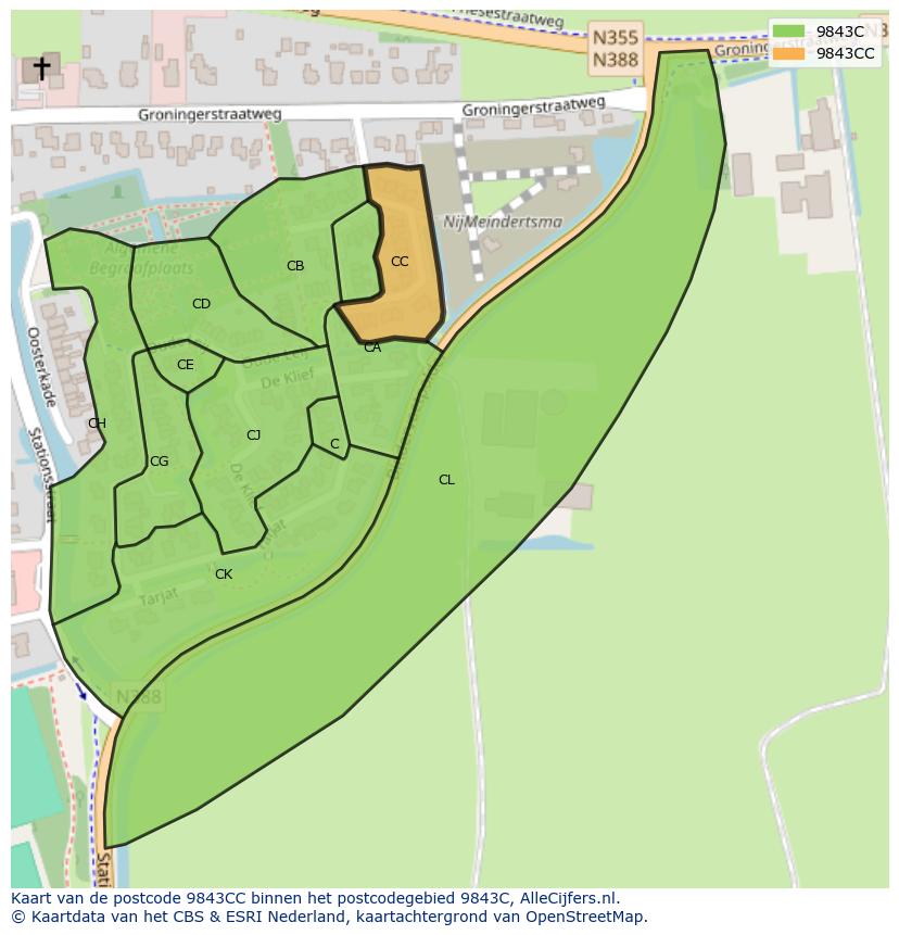 Afbeelding van het postcodegebied 9843 CC op de kaart.