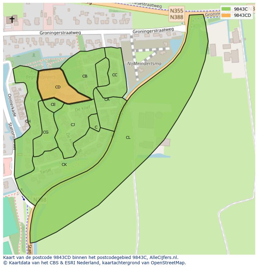 Afbeelding van het postcodegebied 9843 CD op de kaart.