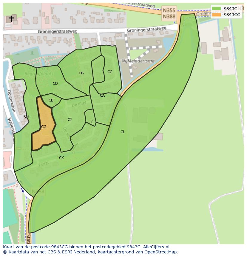 Afbeelding van het postcodegebied 9843 CG op de kaart.