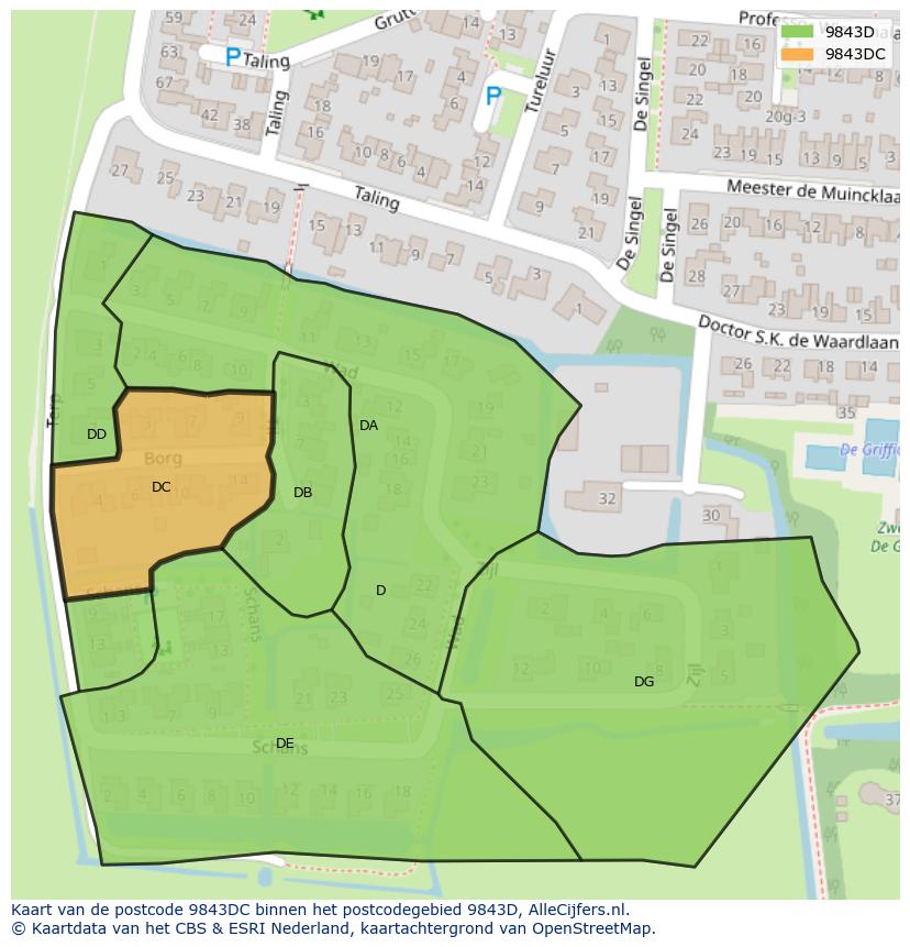 Afbeelding van het postcodegebied 9843 DC op de kaart.
