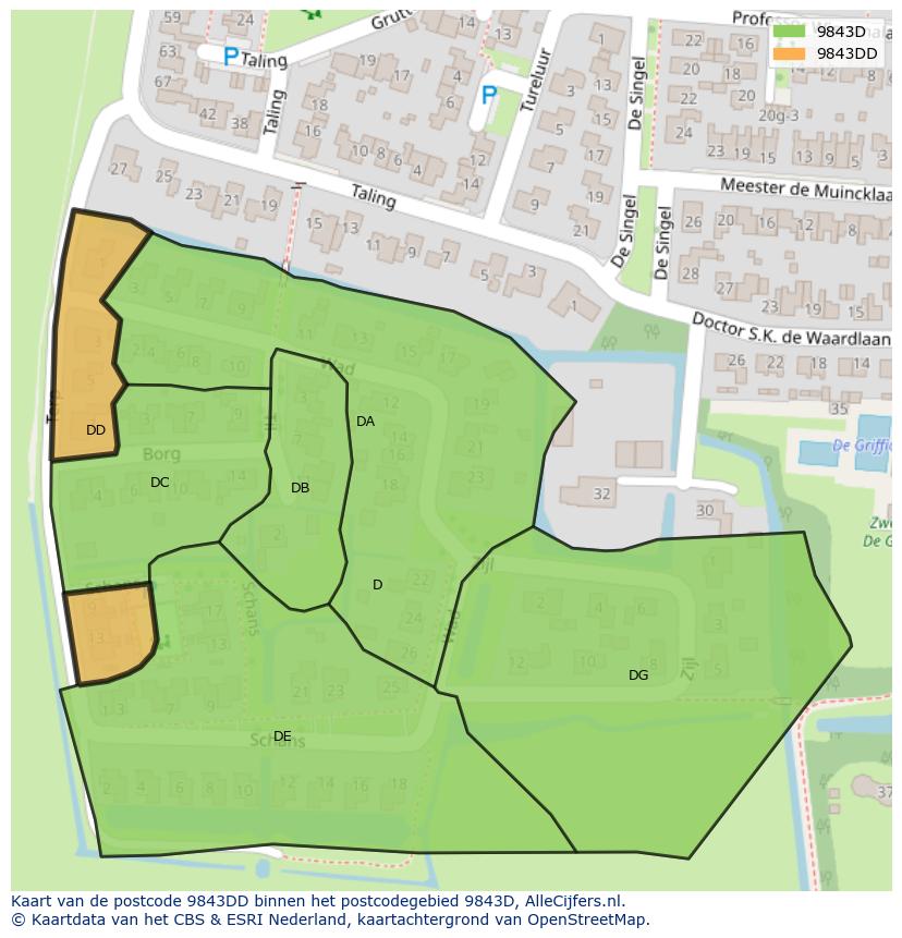 Afbeelding van het postcodegebied 9843 DD op de kaart.