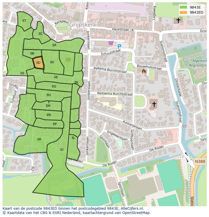 Afbeelding van het postcodegebied 9843 ED op de kaart.