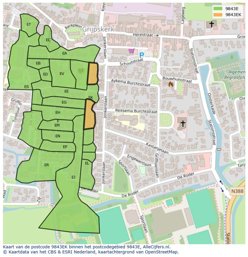 Afbeelding van het postcodegebied 9843 EK op de kaart.