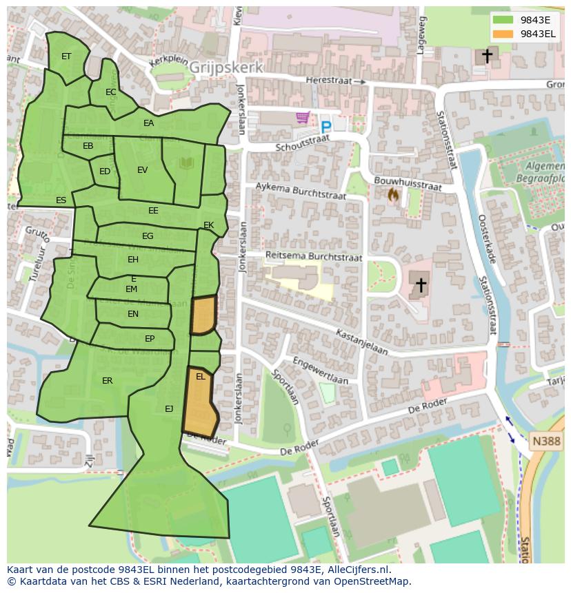 Afbeelding van het postcodegebied 9843 EL op de kaart.