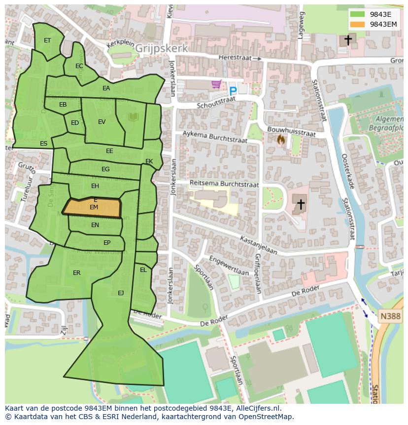 Afbeelding van het postcodegebied 9843 EM op de kaart.