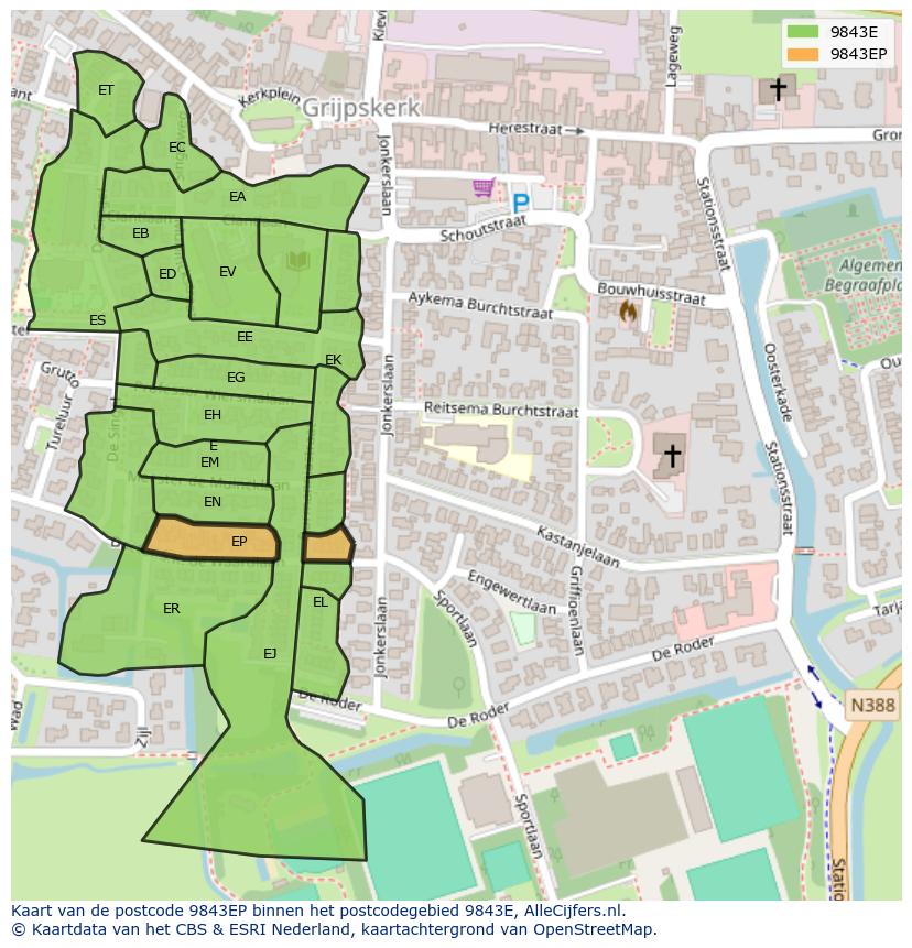 Afbeelding van het postcodegebied 9843 EP op de kaart.