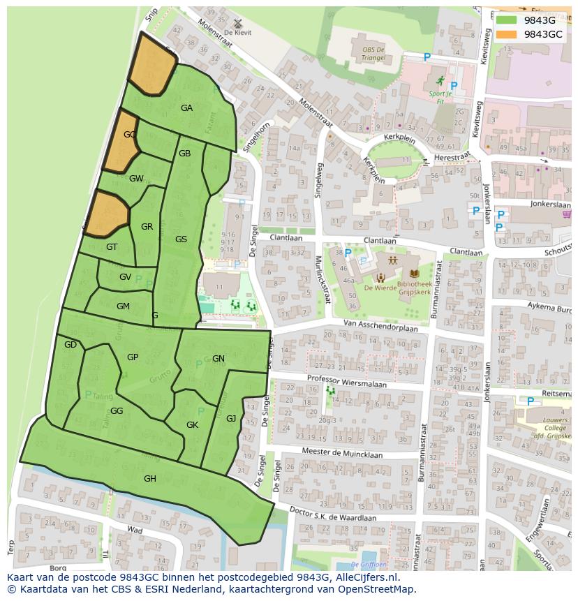 Afbeelding van het postcodegebied 9843 GC op de kaart.