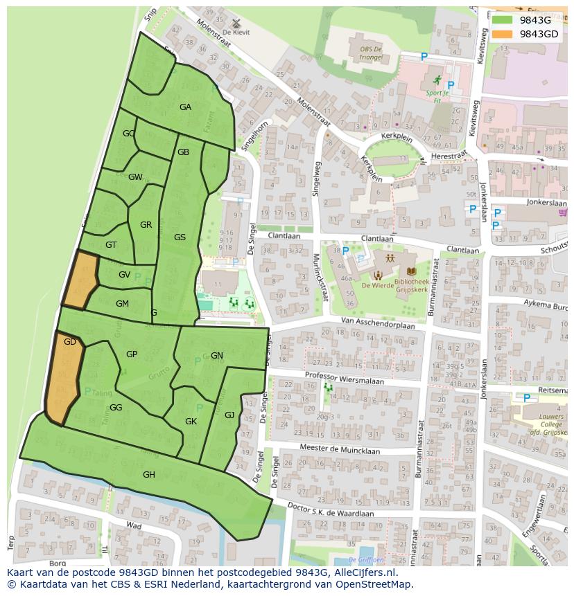 Afbeelding van het postcodegebied 9843 GD op de kaart.